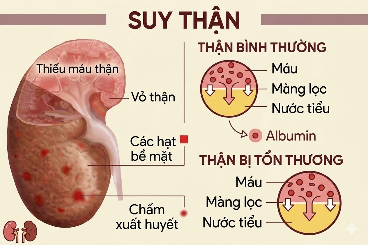 Hình ảnh thận bình thường và thận bị tổn thương (nguồn ảnh: internet)