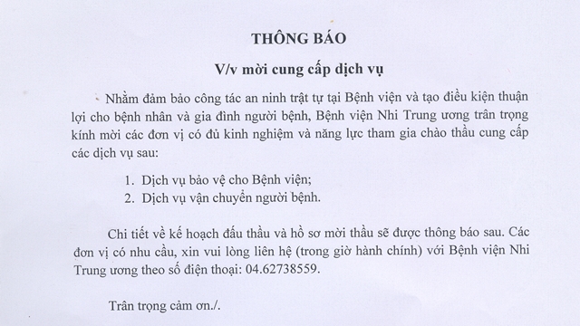 Thông báo về việc mời cung cấp dịch vụ