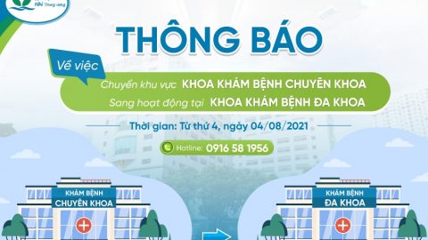 Thông báo chuyển khu vực khoa Khám bệnh Chuyên khoa sang hoạt động tại khoa Khám bệnh Đa khoa