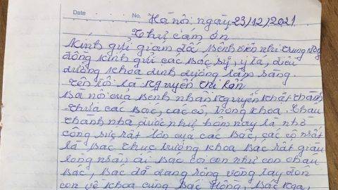 Thư cảm ơn của Bà nội bệnh nhân Nguyễn Nhật Thành