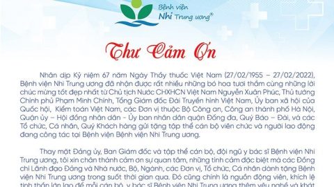 Thư cảm ơn – Kỷ niệm 67 năm ngày Thầy thuốc Việt Nam 27/02/1955 – 27/02/2022