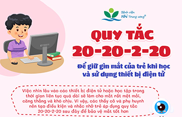 [Infographic] Quy tắc 20-20-2-20 để giữ gìn mắt của trẻ khi học và sử dụng thiết bị điện tử