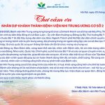 Thư cảm ơn nhân dịp khánh thành Bệnh viện Nhi Trung ương cơ sở 2