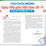Thư chúc mừng Ngày Nhà giáo Việt Nam 20-11 của Bộ trưởng Bộ Y tế