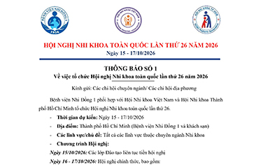 [Thông báo số 1] Tổ chức Hội nghị Nhi khoa toàn quốc lần thứ 26 năm 2026